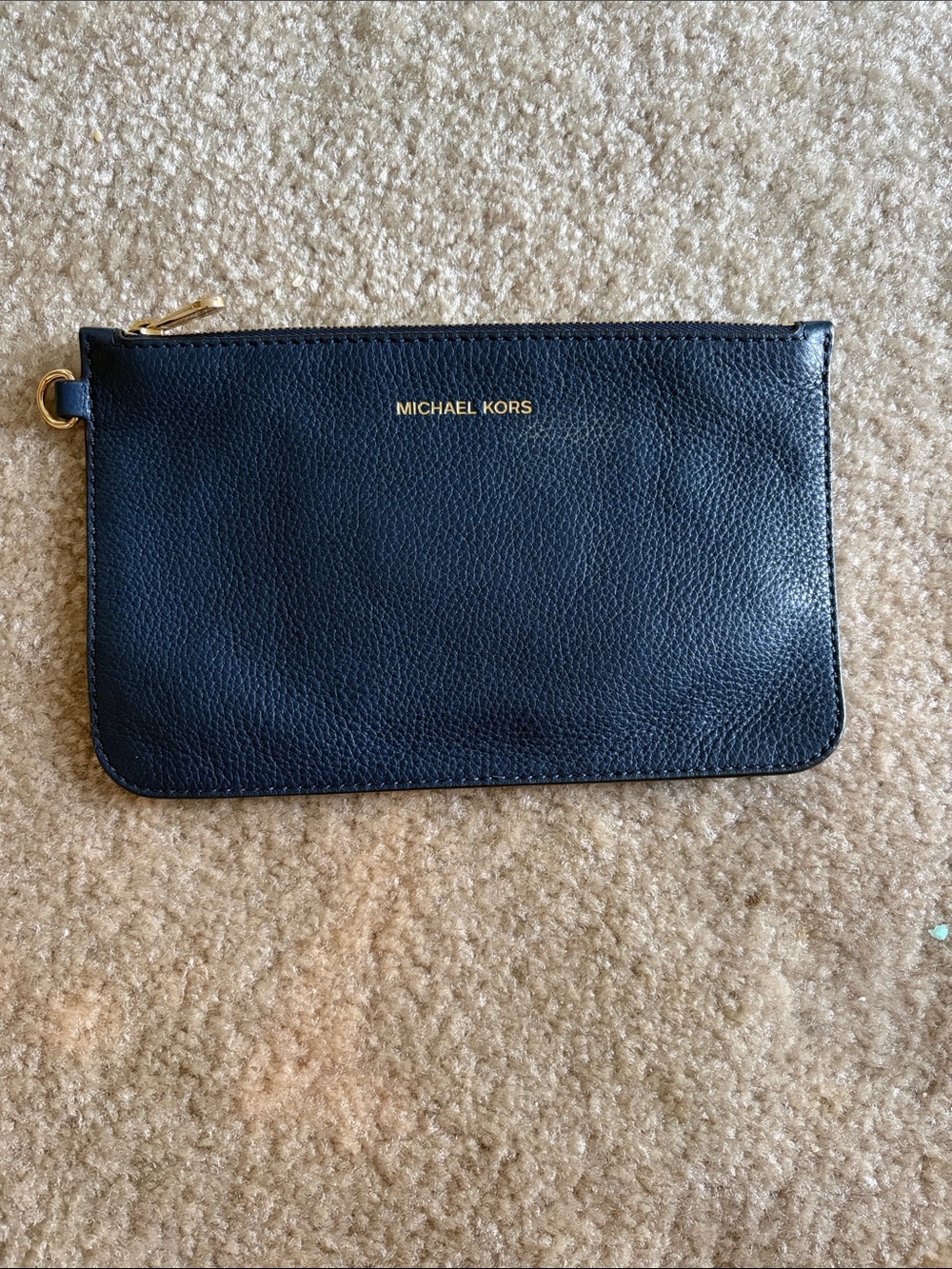 Michael Kors Navy Leather Pouch with Gold Logo